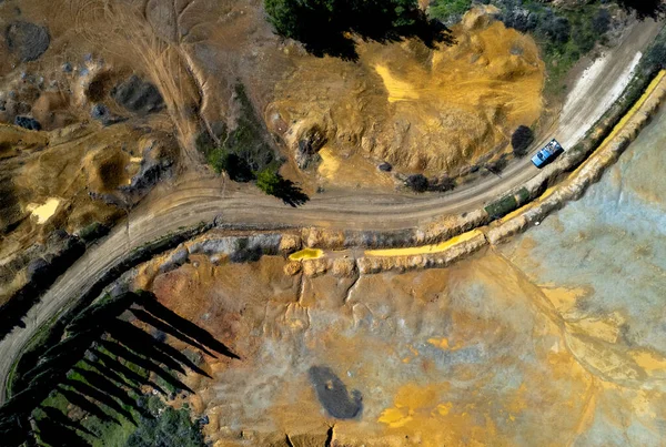 Drone Aérien Mine Cuivre Avec Des Terres Contaminées Toxiques Rouges — Photo