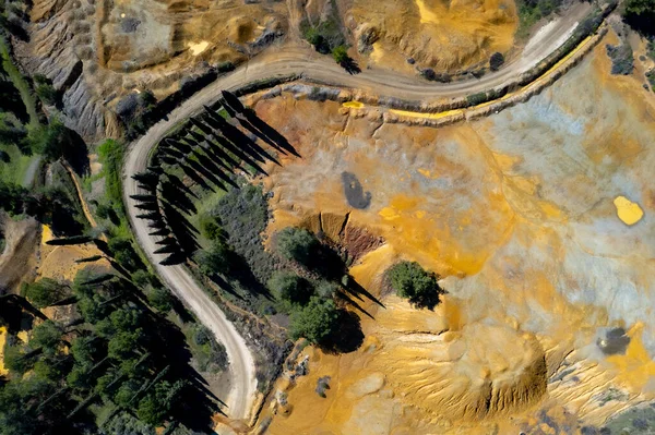 Drone Aerial Copper Mine Red Toxic Contaminated Land Environmental Pollution — Stock Photo, Image