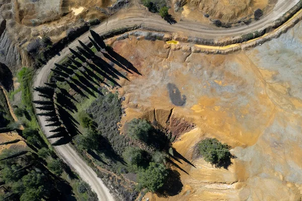 Drone Aérien Mine Cuivre Avec Des Terres Contaminées Toxiques Rouges — Photo