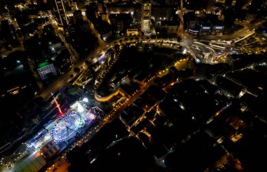 Aerial drone photograph of cityscape of Nicosia in Cyprus at night. European cities