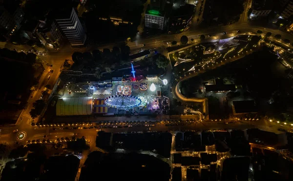 Aerial drone photograph of cityscape of Nicosia in Cyprus at night. European cities