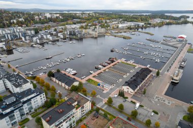 Drone aerial scenery of the city of Kuopio and the marina. Eastern finland Europe