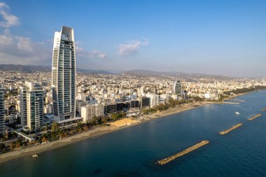 Drone aerial scenery of coastal area of Limassol city in Cyprus Europe