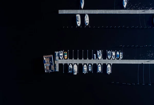 Aerial Drone Scenery Fishing Boats Yachts Moored Marina Kuopio Finland — Foto Stock