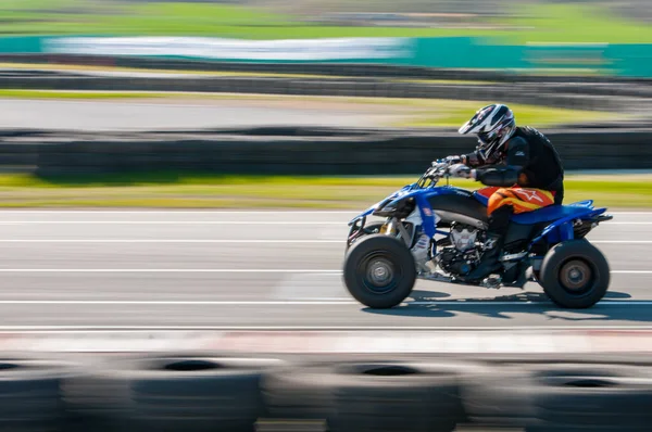 Unrecognised Man Driving Kart Speed Karting Track — Stock Photo, Image