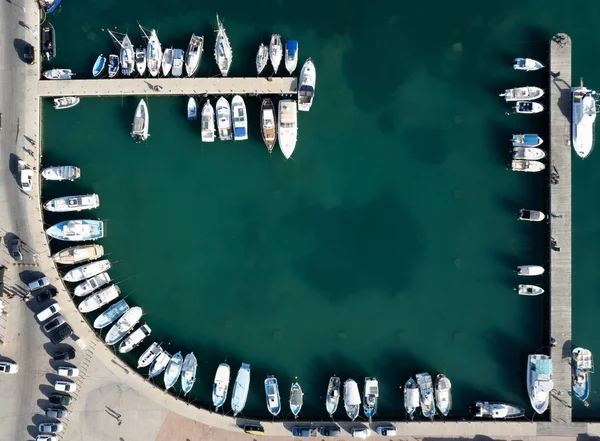 Drohnen Antenne Eines Fischereihafens Hafen Ankern Fischerboote Und Yachten Zygi — Stockfoto