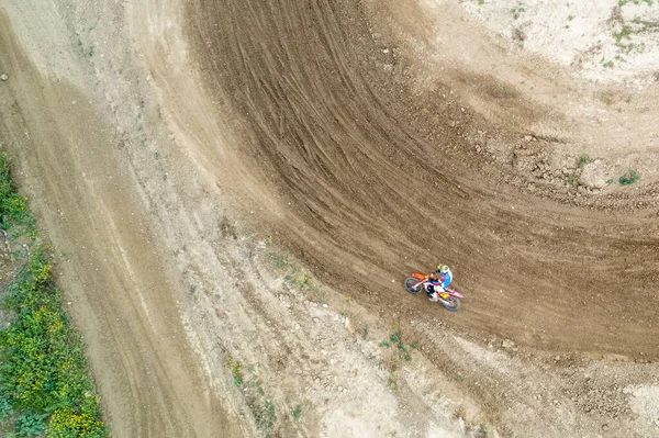 Drone Aérien Une Course Motocross Sur Une Piste Sport Sinueuse — Photo