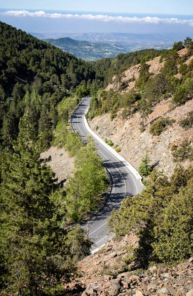 Route Sinueuse Montagne Asphaltée Aventure Exploration Dans Nature Troodos Chypre — Photo