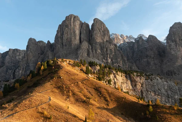 Hermoso Paisaje Montañoso Dolomitas Rocosas Área Passo Gardena Tirol Del —  Fotos de Stock