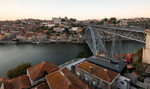 Cityscape Porto Portugal Ponte Dom Luis Pôr Sol Rio Douro — Fotografia de Stock