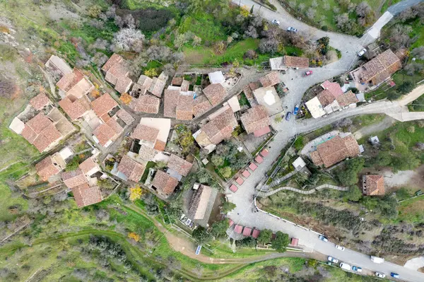 Geleneksel Eski Köyün Insansız Hava Görüntüsü Fikardou Antik Kıbrıs Toplumu — Stok fotoğraf