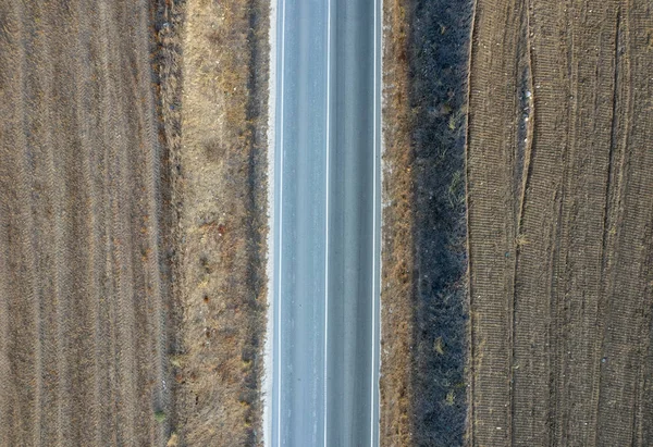 Kırsal Kesimdeki Boş Yolların Insansız Hava Aracı Antenleri Kuru Toprak — Stok fotoğraf