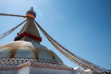 Budha stupa veya Boudhanath Stupa, Katmandu Nepal 'deki dini kutsal tapınak.. Buda 'nın gözleri