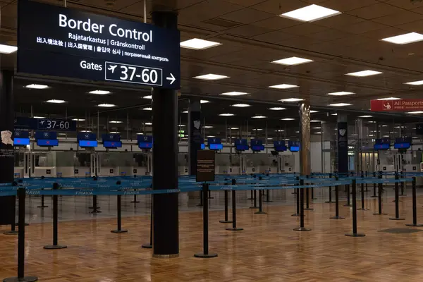 Stock image Helsinki, Finland, July 23 2024: Empty airport border control waiting area. Helsinki vantaa airport