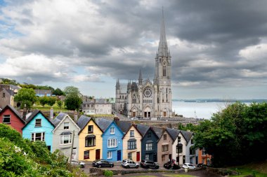 Deck of cards houses and st colmans cathedral at Cobh city Ireland Europe Cork County