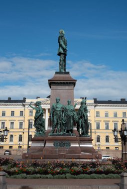 Helsinki Finland, July 18 2024: Alexander II statues in senate Square near Helsinki Cathedral Finland clipart