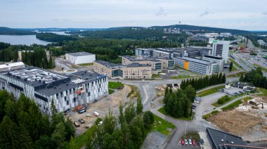 Kuopio, Finland, 17 July 2024: Drone aerial view of the Cityscape of Kuopio finland. University of eastern Finland area clipart