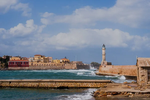 Chania with it's old harbor and the famous lighthouse, Crete, Greece.