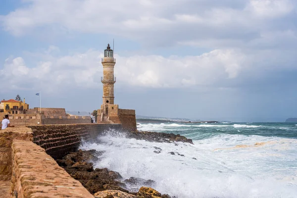 Chania with it's old harbor and the famous lighthouse, Crete, Greece.