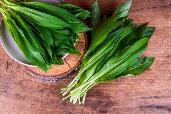 stock image Wild garlic. Allium ursinum, known as wild garlic, ramsons, cowleekes, cows's leek, cowleek, buckrams, broad-leaved garlic, wood garlic, bear leek, Eurasian wild garlic or bear's garlic.