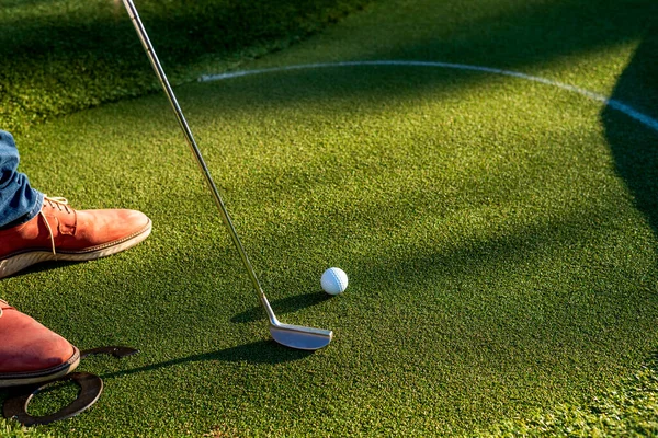 Kahverengi Ayakkabılı Adamın Fotoğrafı Çimlerde Golf Oynuyor — Stok fotoğraf