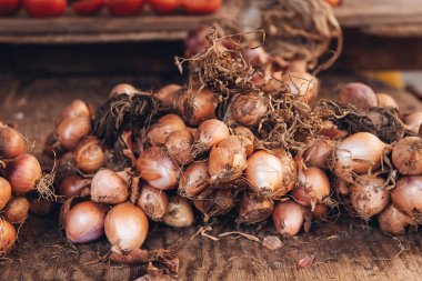 Girit 'teki çiftçi pazarında organik soğan