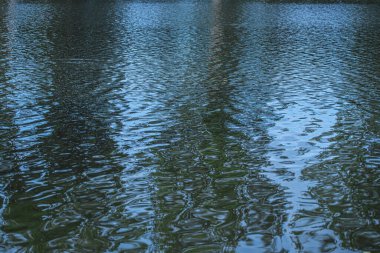 Mavi su arka planı, ışığın yansıması. Dalgalar. Dalgalanmalar.