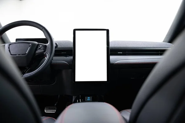 Miejsce Reklamy Dużym Wyświetlaczu Wewnątrz Nowoczesnego Samochodu Elektrycznego — Zdjęcie stockowe