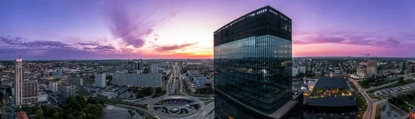 Panoramatické Letecké Snímky Centra Katovic Kancelářských Budov Kruhovým Objezdem Katovice Stock Snímky