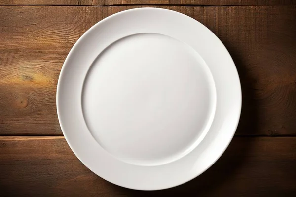 Empty White Plate Top View Flat Lay — Stock Photo, Image