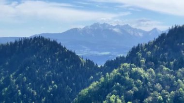 Sokolica 'dan Dunajec Nehri ve Tatra Dağları' nın manzarası. Sarmal Dunajec Nehri ve görkemli Tatra Dağları 'nın sergilendiği Sokolica' dan çarpıcı panoramik manzarayı deneyin.. 