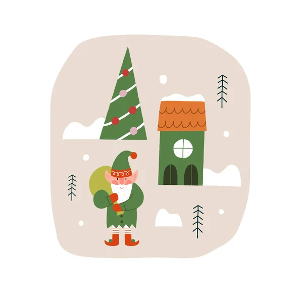 Composition Vectorielle Noël Avec Gnome Tous Les Objets Sont Isolés — Image vectorielle
