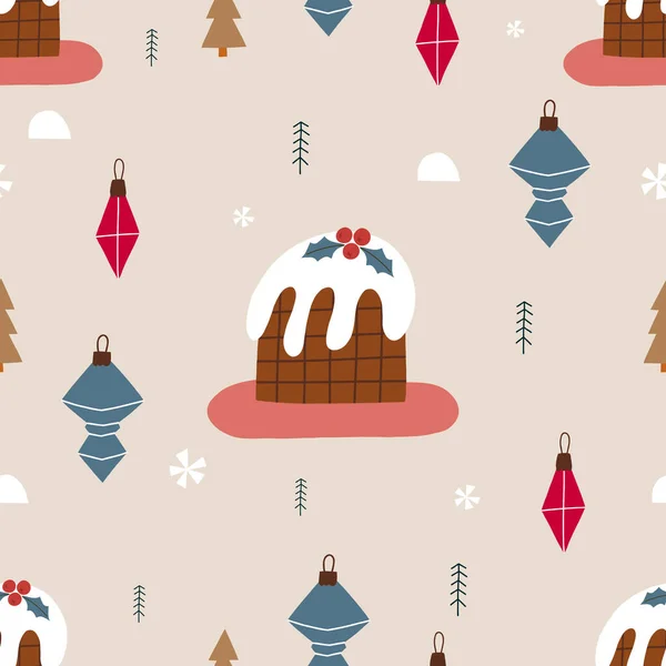 Patrón Navidad Sin Costuras Con Cupcake Bolas Hristmas Fondo Pantalla — Vector de stock