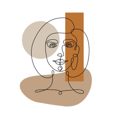 Linear female portrait isolated on a white background. Abstract Fashion Print