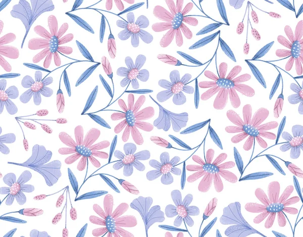 Floral Delicate Pattern Daisies Funny Pattern Style Painting — ストック写真