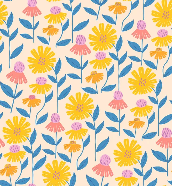 Motif Floral Sans Couture Avec Marguerites Jaunes Papier Peint Botanique — Image vectorielle