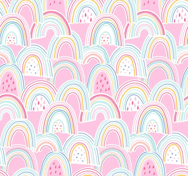 ピンクスタイルのレインボーシームレスパターン 子供部屋のための美しい壁紙 — ストックベクタ