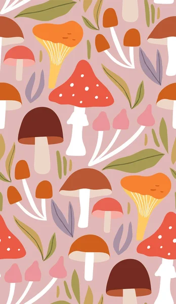 Padrão Sem Costura Com Cogumelos Outono Padrão Bonito Para Têxteis — Vetor de Stock