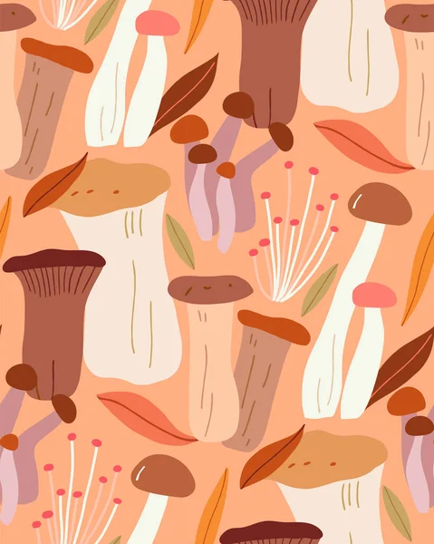 Mantarlı kusursuz desen. Mantarlı sonbahar duvar kağıdı. Güzel mantar arka planı.