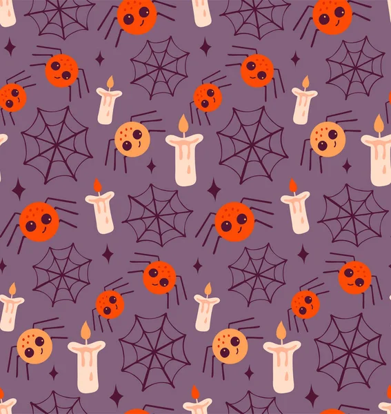 Seamless Autumn Pattern Spider Spider Web Creepy Halloween Wallpaper — Stock Vector
