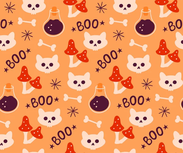 Seamless Autumn Pattern Halloween Day Cute Cat Wallpaper — Stock Vector