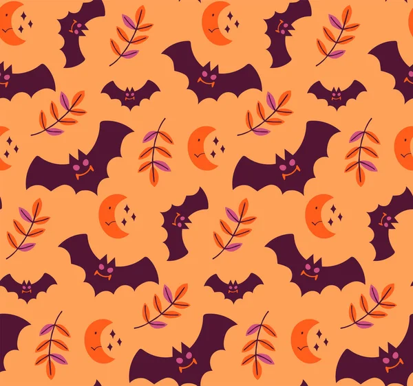Nahtloses Herbstmuster Mit Einer Fledermaus Gruselige Halloween Tapete — Stockvektor