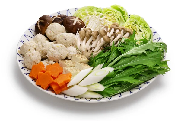 Mizutaki Japanese Chicken Hot Pot Ingredients Hot Pot — Stock Photo, Image
