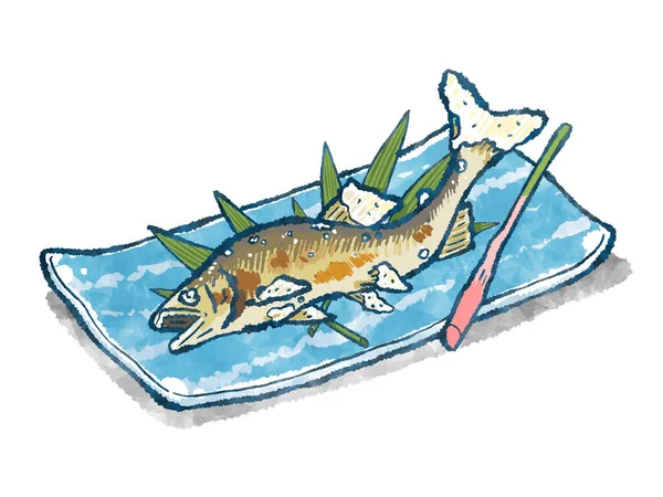 Ayu Shioyaki Grilované Sladké Ryby Japonská Kuchyně — Stock fotografie