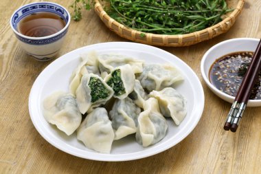 homemade Shepherd's purse and pork dumplings, Chinese food