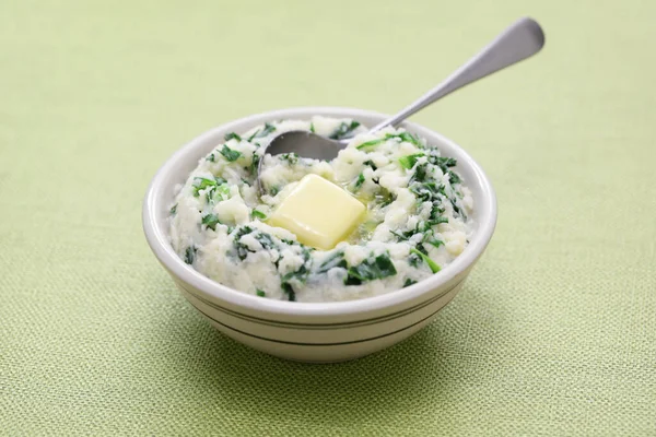 Colcannon Puré Patata Irlandesa Receta Comida Verde Para Día Patricks — Foto de Stock