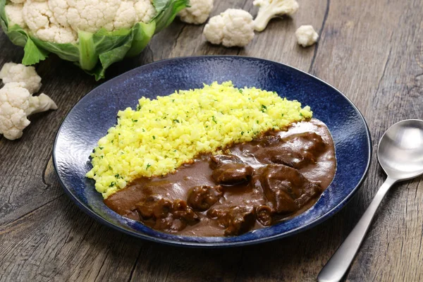 cauliflower rice and beef curry