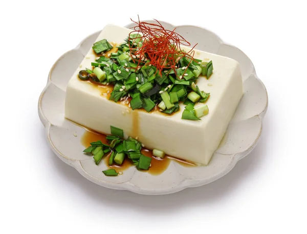 Tofu Refrigerato Condito Con Salsa Soia Aglio Chive Cibo Giapponese — Foto Stock