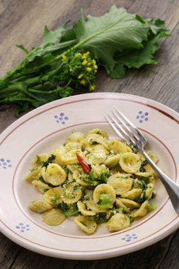 Orecchiette con le cime di rapa (Brokoli hahamlı Orecchiette), Puglia, İtalya 'dan spesiyal makarna