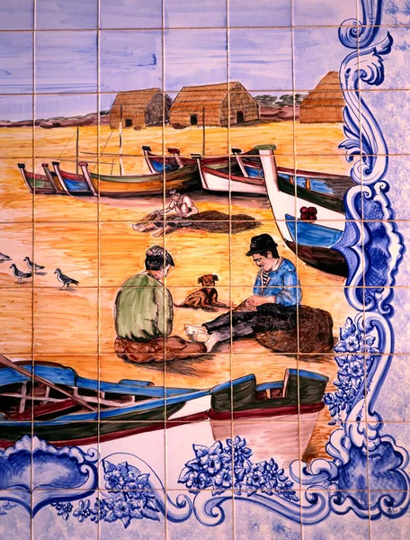 Albufeira Portugal August 2017 Tiles Azulejos Fishing Village Algarve Portugal — Stock Photo, Image